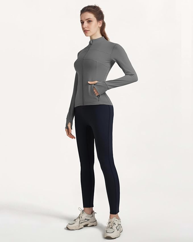 Gacaky Women's Slim Fit Workout Running Track Jackets Full Zip-up Yoga Athletic Jacket with Thumb Holes