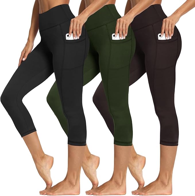 3 Packs Leggings with Pockets for Women, Soft High Waisted Tummy Control Workout Yoga Pants