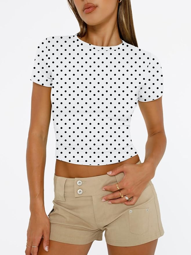Trendy Queen Womens Short Sleeve T Shirts - Buttery Soft Summer Crop Tops Slim Fit Y2k Basic Tees for Workout