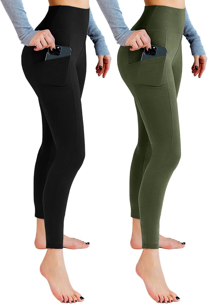 Leafigure 2 Pack Leggings with Pockets for Women, High Waisted Soft Leggings for Yoga Gym