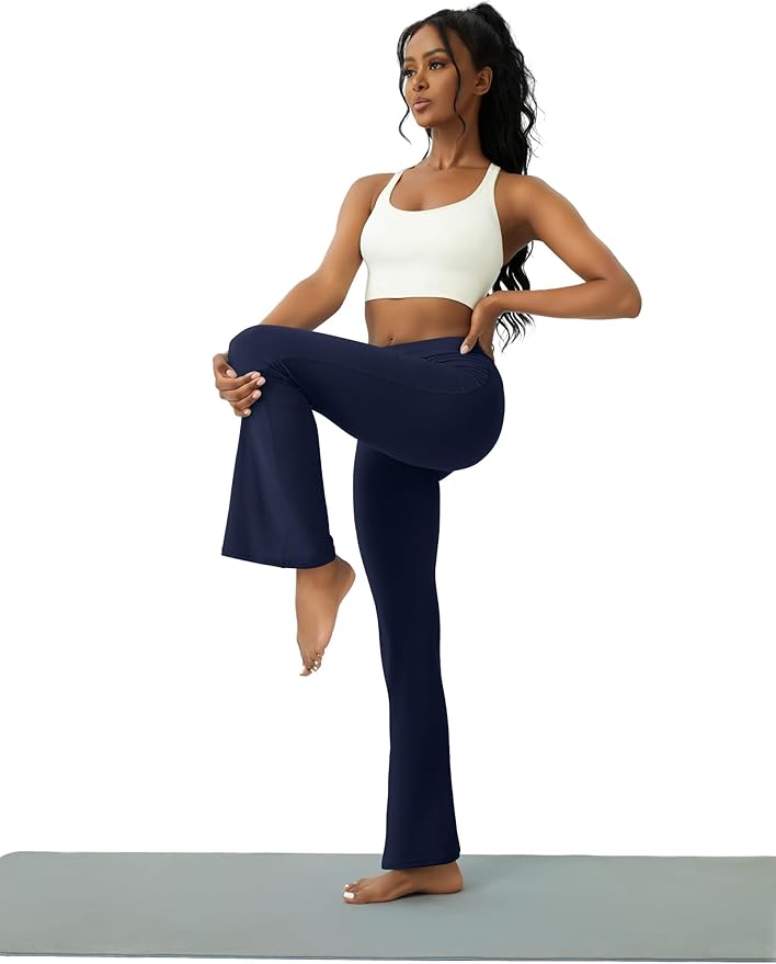 COPYLEAF Womens Yoga Pants with Pockets High Waisted Flare Leggings Bell Bottom Yoga Dress Pants Seamless Bootcut Pants