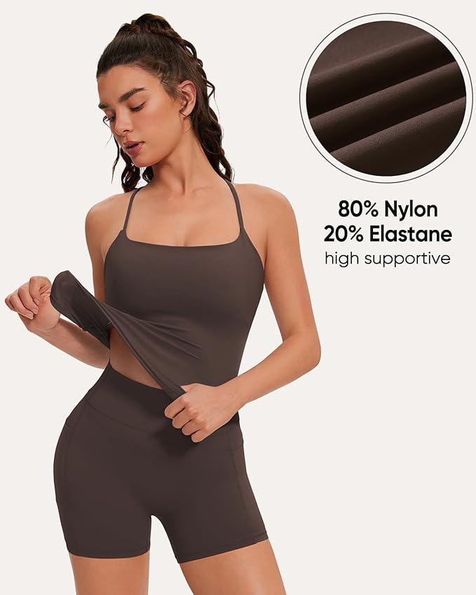 OMKAGI Workout Sets for Women Cute Spaghetti Strap Tank Tops Booty Shorts Outfits with Pockets