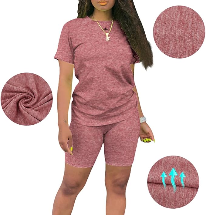 KINIKO Women's 2 Piece Casual Fashion Sports Solid Color Suit short Sleeve top and Pants Set Sweatshirt