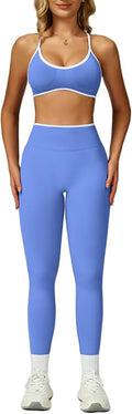 ABOCIW Womens 2 Piece Workout Sets Seamless Color Block Sports Bra Scrunch Butt Lifting High Waist Leggings Gym Set