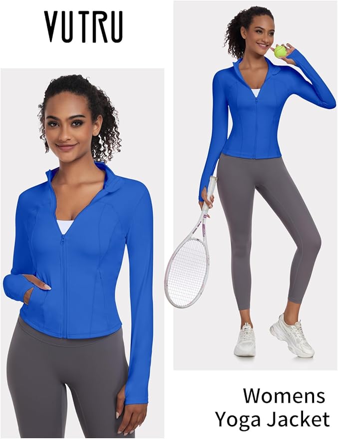 VUTRU Womens Workout Yoga Jacket Lightweight Zip Up Athletic Jacket Lightweight Cropped Jacekt with Pockets