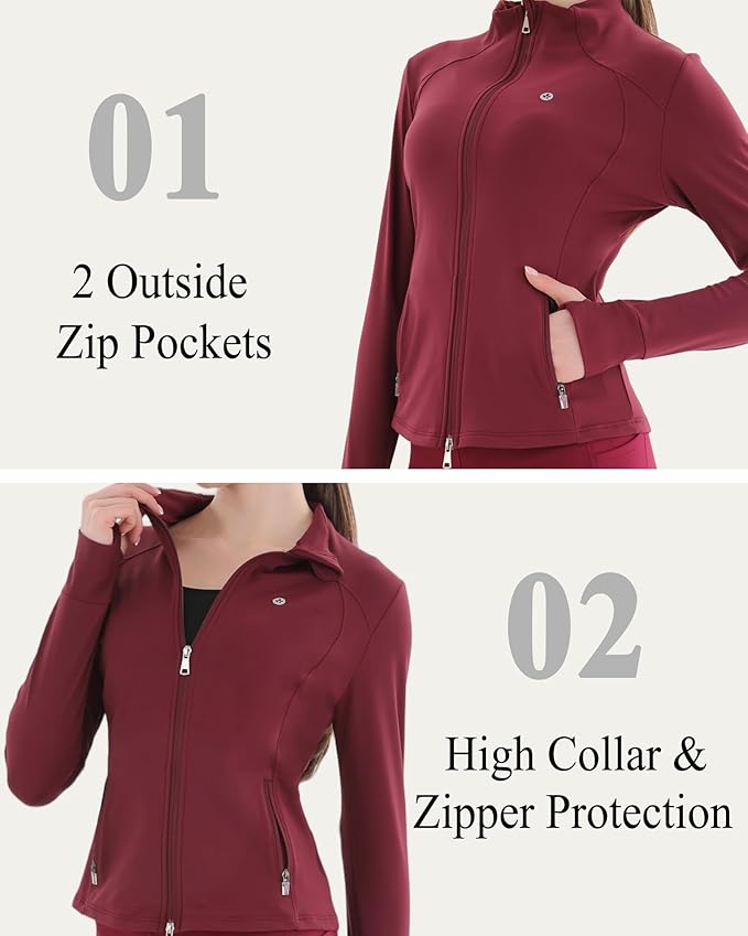 Women's Thermal Yoga Jacket - Thick Warm Full Zip Long Sleeve for Running Gym, Fleece Lined for Cold Weather Winter