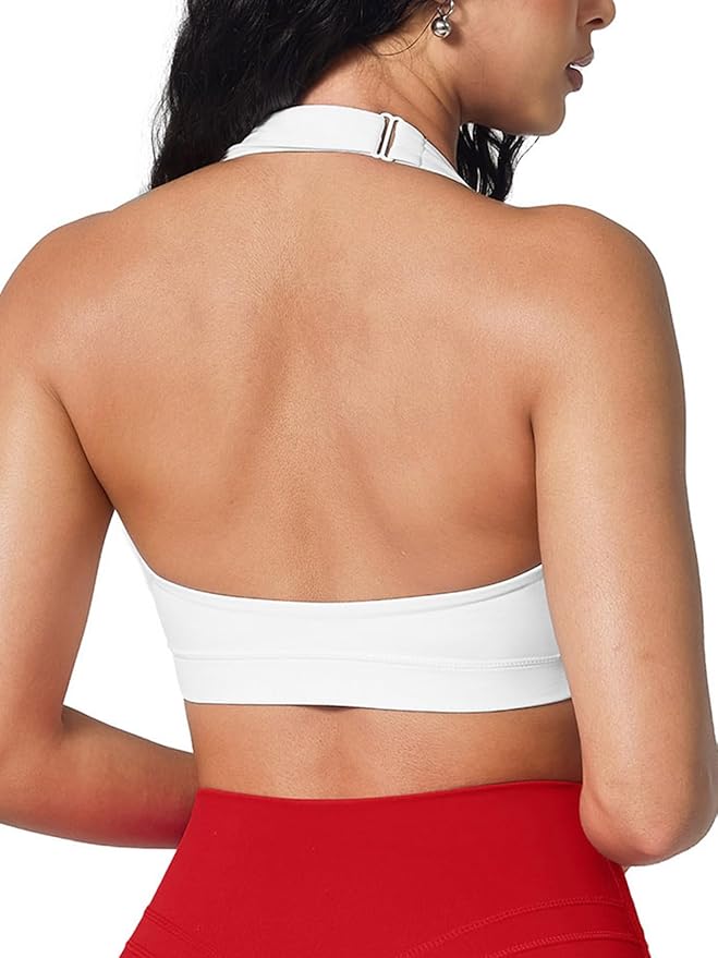 BRXL Halter Sports Bras for Women Adjustable Built in Bra Backless Workout Push Up Bras Low Impact Gym Yoga Tops