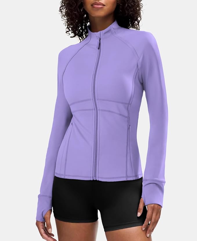 Waitfairy Zip Up Jackets for Women Yoga Gym Top Running Workout Jackets for Woman Track Jacket Women with Thumb Holes