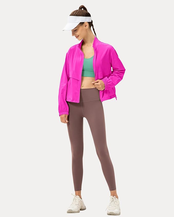 Locachy Women's Lightweight Zip Up Athletic Jacket Stand Collar Windproof Sun Protection Workout Outdoor Jacket