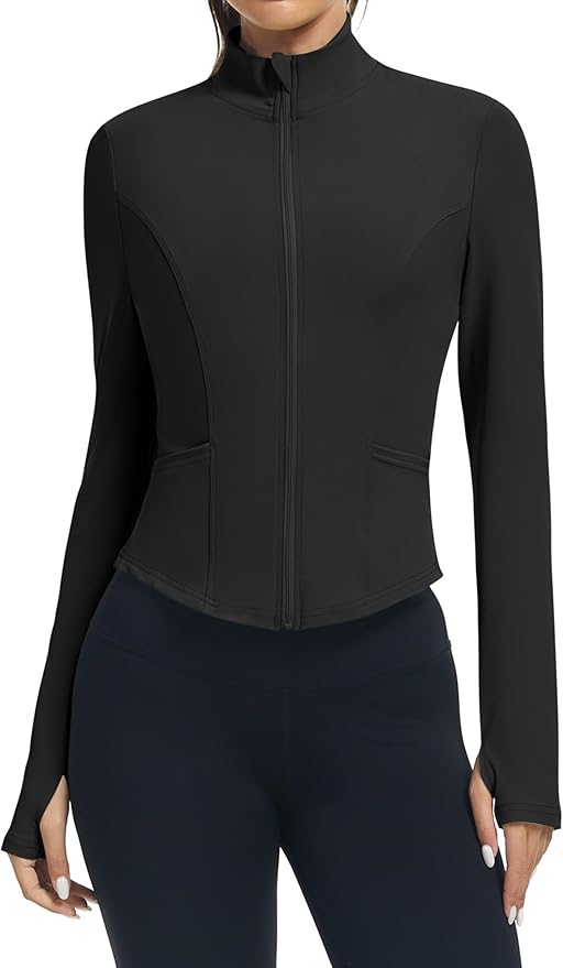 LOMON Women's Athletic Jackets Cropped Long Sleeve Workout Tops Yoga Zip Up Jackets Gym Tops Golf Shirts