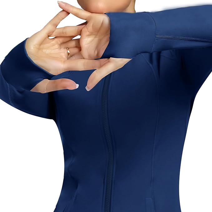 Women's Athletic Full Zip Lightweight Workout Jacket With Pockets Running Slim Fit Yoga Sportwear With Thumb Holes