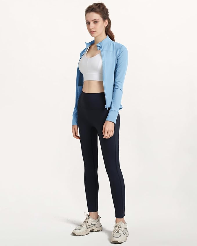 Locachy Women's Slim Fit Full Zip Athletic Running Sports Workout Jacket with Thumb Holes