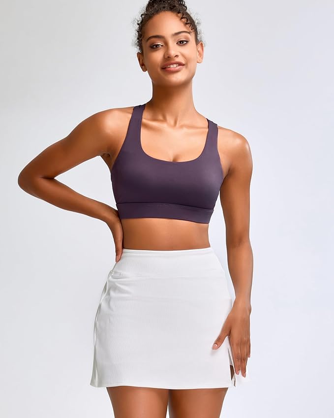 RUNNING GIRL High Impact Sports Bras for Women - Scoop Neck Strappy Sports Bra High Support Moulded Cup Workout Bra