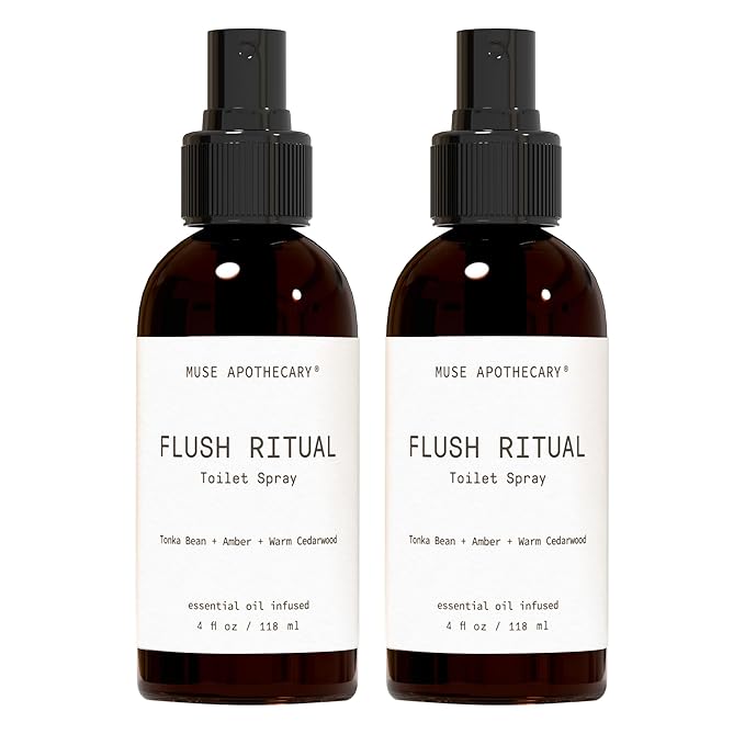 Muse Apothecary Flush Ritual - Aromatic & Refreshing Toilet Spray, Use Before You Go, 4 oz, Infused with Natural Essential Oils - Tonka Bean + Amber + Warm Cedarwood, 2 Pack