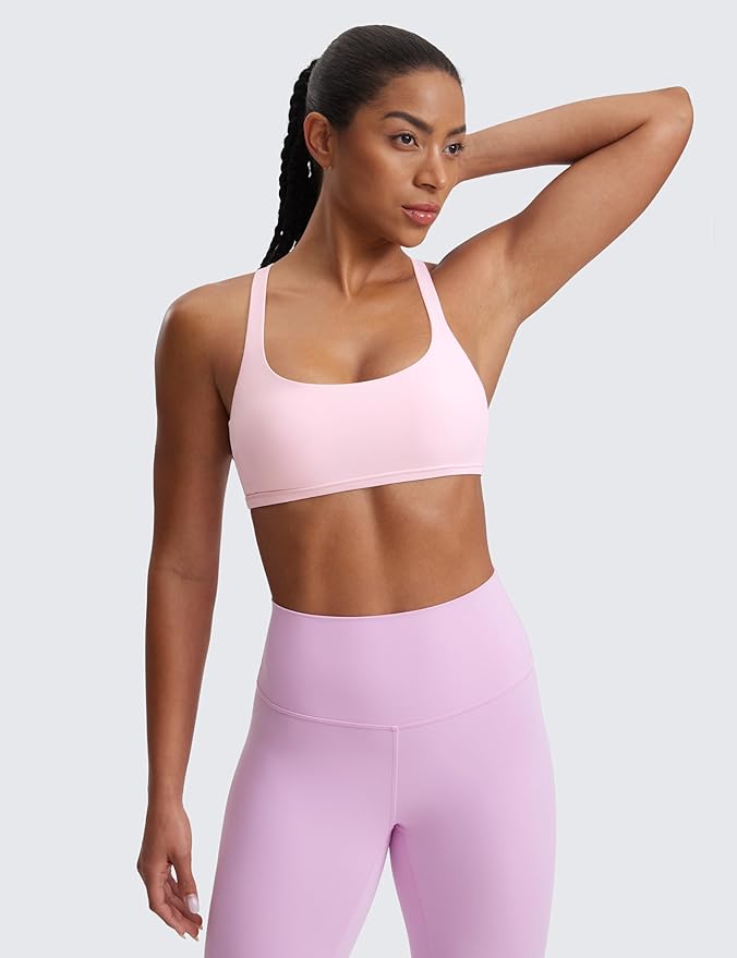 CRZ YOGA Womens Naked Feeling Criss Cross Sports Bra - Strappy Back Padded Medium Support Wireless Gym Cami Workout Yoga