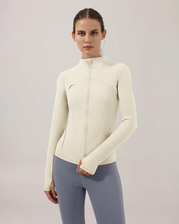 Locachy Women's Slim Fit Full Zip Athletic Running Sports Workout Jacket with Thumb Holes