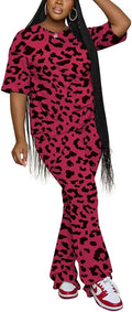 PINSV Women 2 Piece Outfits Short Sleeve Top and Flare Pants Lounge Sets Tracksuit