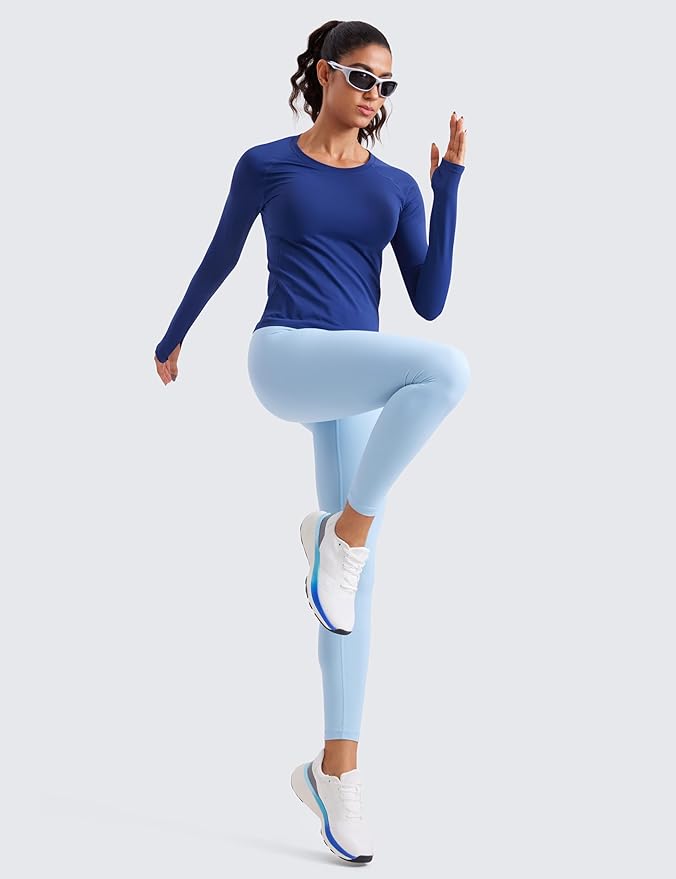 CRZ YOGA Seamless Long Sleeve Shirts for Women Waist Length - Workout Athletic Running Gym Yoga Tops Crewneck Breathable