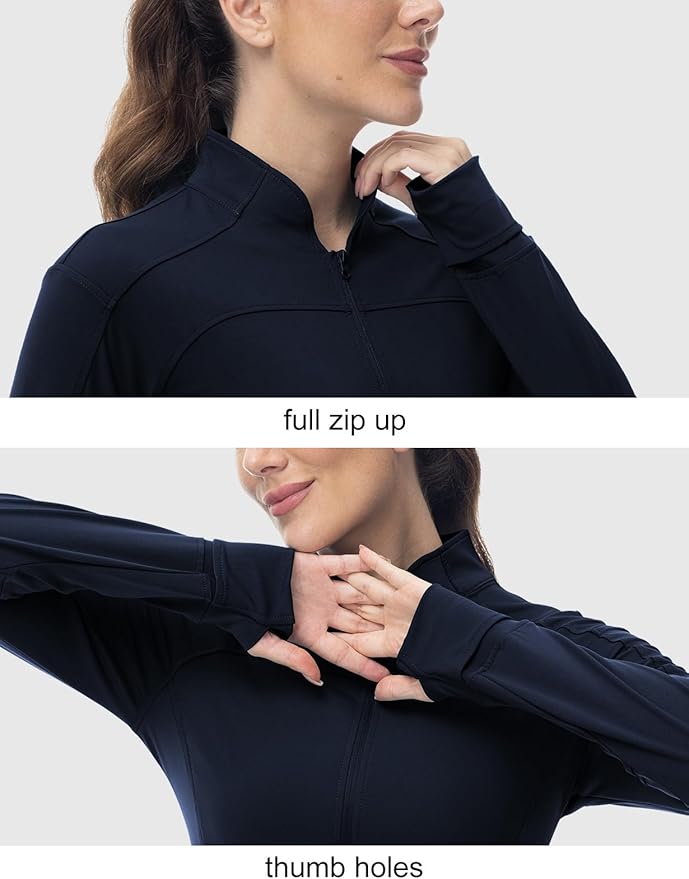 BGOWATU Women's Workout Jacket Lightweight Zip up Running Athletic Jackets with Thumb Holes