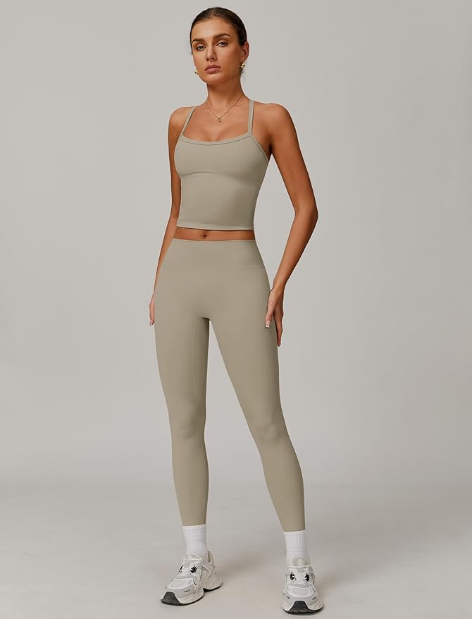 QBGJTD Womens Workout Sets Two Piece Cross Back Tank Top Matching High Waist Leggings Sets Gym Outfits Work Out Clothes