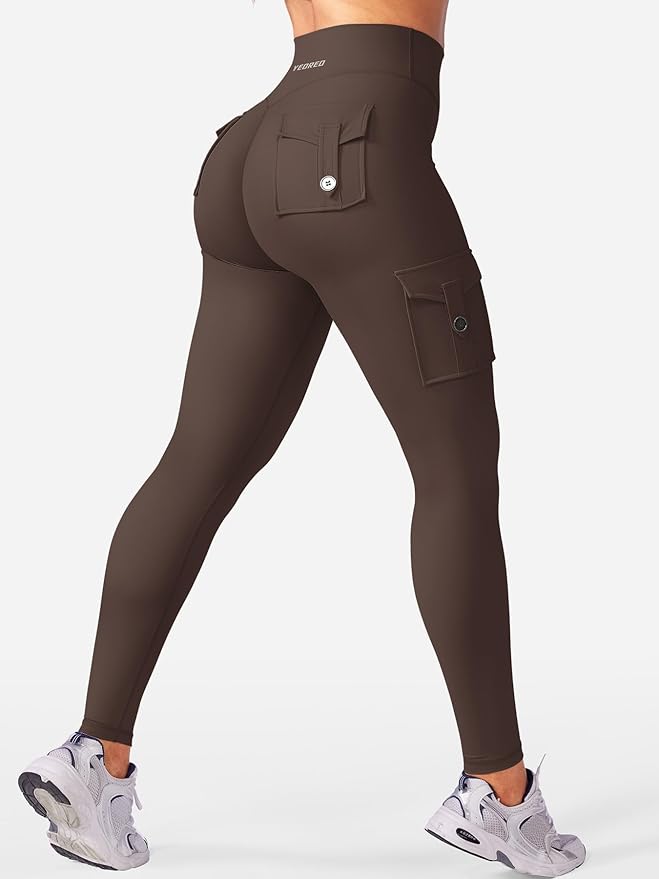 YEOREO CoreFlex Workout Cargo Leggings with Pockets for Women Hidden Scrunch Butt Lifting Leggings Gym Yoga Pants