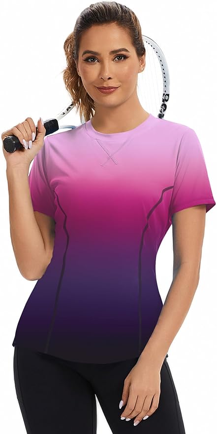 AVOOGUE Women's Short Sleeve Workout Tops Quick Dry Athletic UPF50+ Sun Protection Shirts Gym Hiking Running Yoga Clothes