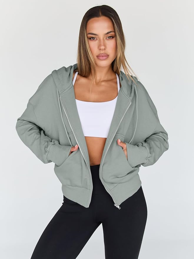 Trendy Queen Hoodies for Women Full Zip Up Cropped Sweatshirts Jackets Casual Comfy Gym Tops Fall Outfits Winter Clothes 2026
