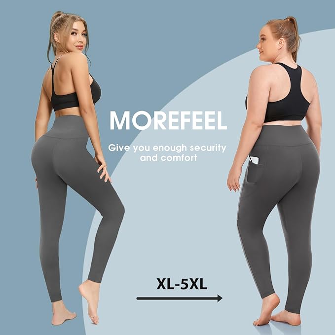 Plus Size Leggings for Women with Pockets-Stretchy XL-5XL Yoga Pants Tummy Control High Waist Workout Leggings