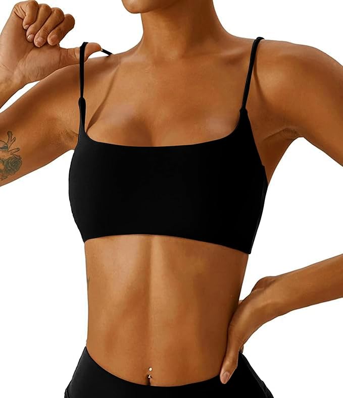 Comper Women's Sports Bra with Thin Straps Stretchy Wirefree Workout Bras Lightweight Workouts Bralette with Removable Pads
