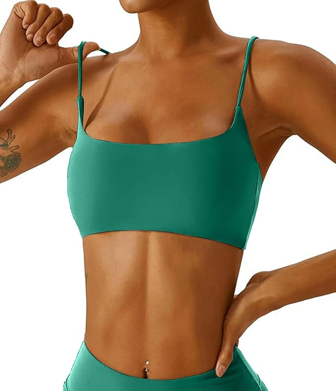 Comper Women's Sports Bra with Thin Straps Stretchy Wirefree Workout Bras Lightweight Workouts Bralette with Removable Pads