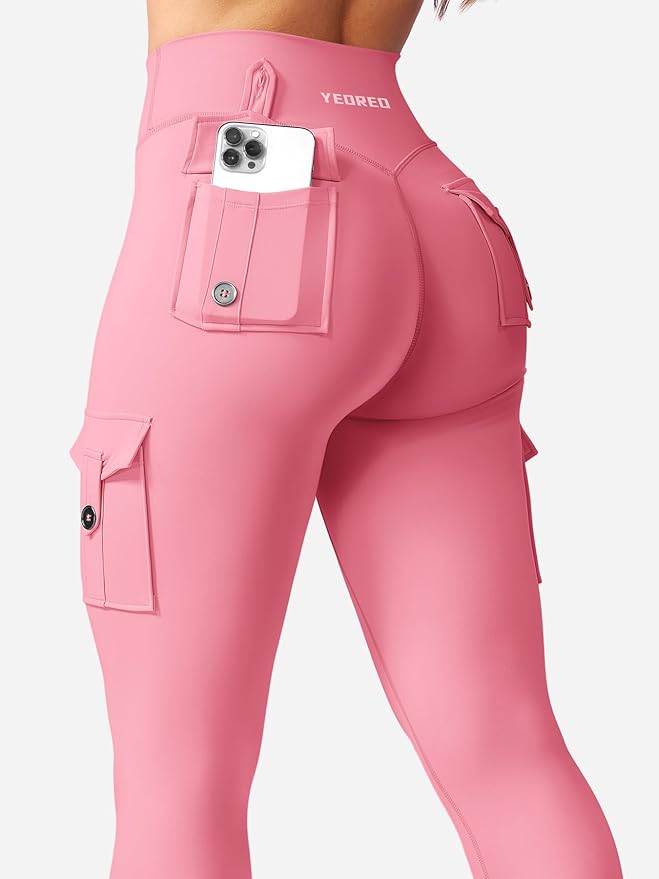 YEOREO CoreFlex Workout Cargo Leggings with Pockets for Women Hidden Scrunch Butt Lifting Leggings Gym Yoga Pants