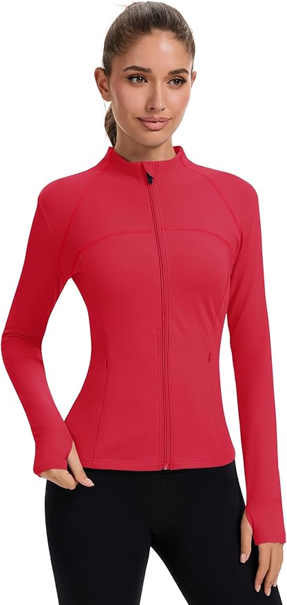 Rapbin Women's Full Zip Workout jackets Runing Slim Fit Athletic Tops With Thumb Holes