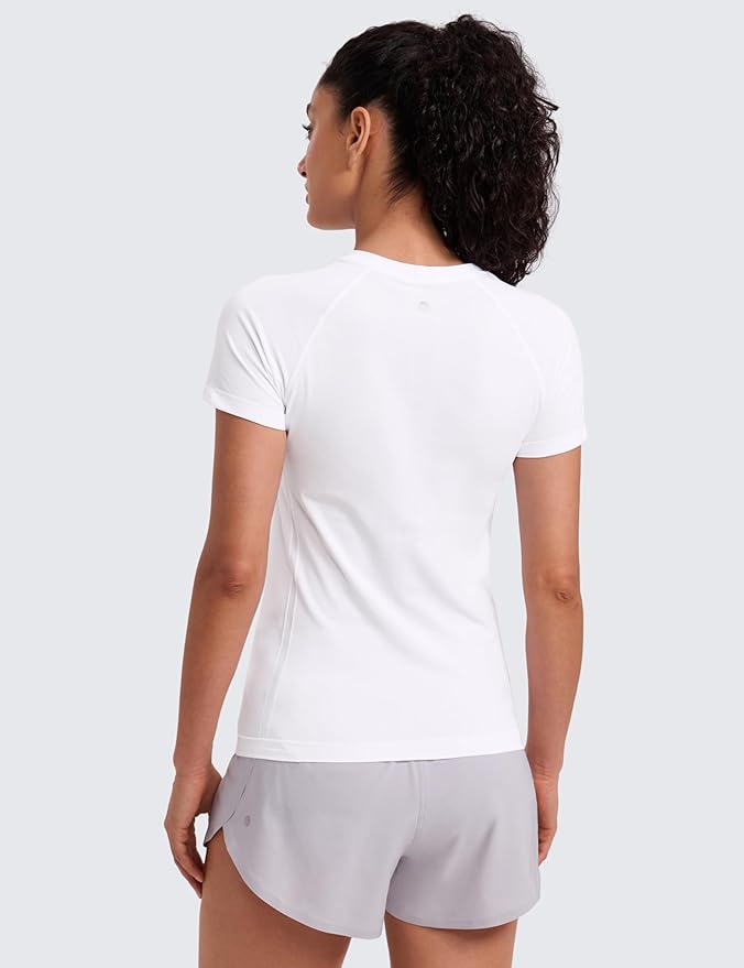 CRZ YOGA Seamless Workout Tops for Women Hip Length - Athletic Running Gym Yoga Short Sleeve Shirts Breathable Crewneck Tees
