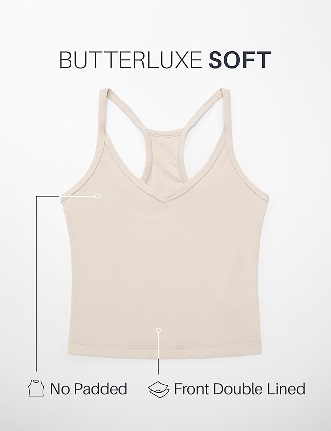 CRZ YOGA Butterluxe Soft Double Lined V Neck Tank Tops for Women - Yoga Casual Camisole Racerback Tight Sleeveless Shirt