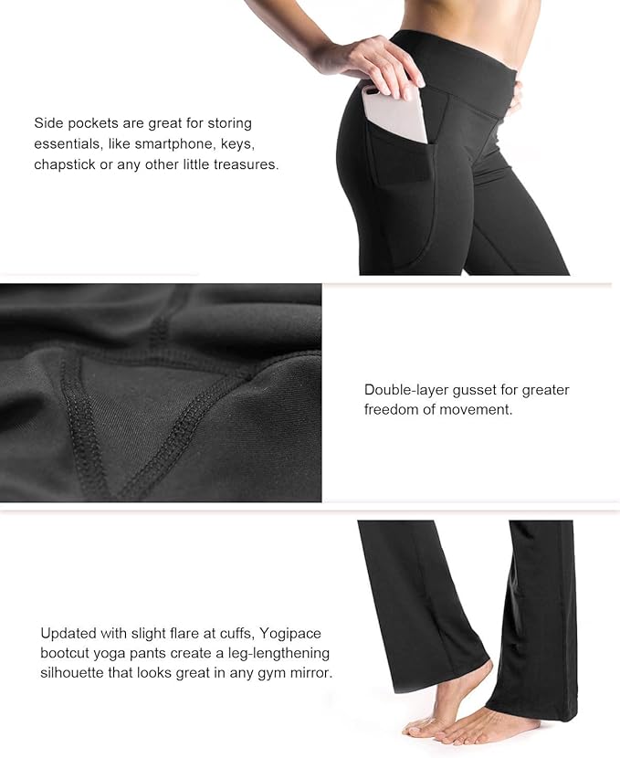 Yogipace Petite/Regular/Tall Women's Bootcut Yoga Pants with Side Pockets, Flare Leggings for Travel, Lounge & Everyday Wear