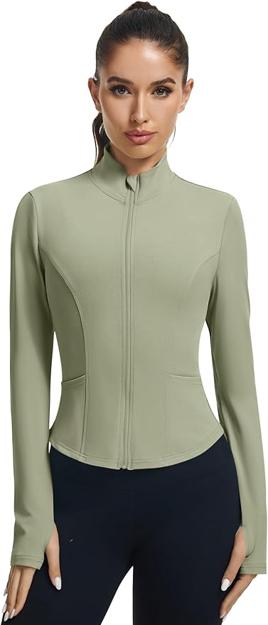 LOMON Women's Athletic Jackets Cropped Long Sleeve Workout Tops Yoga Zip Up Jackets Gym Tops Golf Shirts