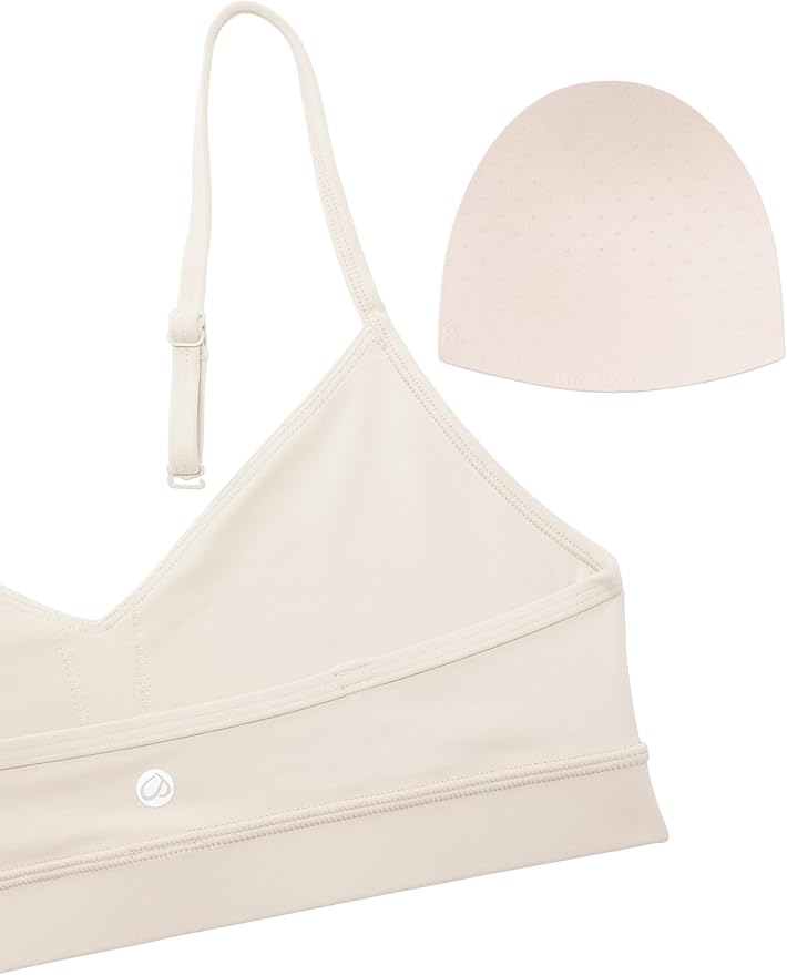 CRZ YOGA Butterluxe V-Neck Sports Bras for Women - Adjustable Thin Straps Padded Yoga Top Basic Wireless Camisole