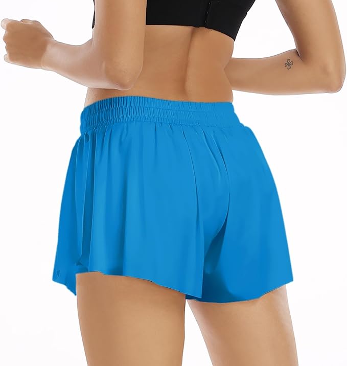 Wsirmet Flowy Shorts for Women Butterfly Shorts 2 in 1 Athletic Workout Gym Biker Running Shorts with Pockets