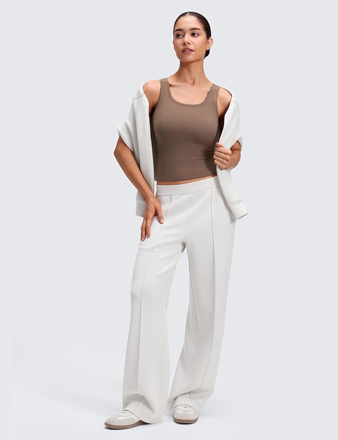 CRZ YOGA Softembrace Scoop Neck Tank Tops for Women - Casual Going Out Soft Double Lined Crop Basic Sleeveless Shirts