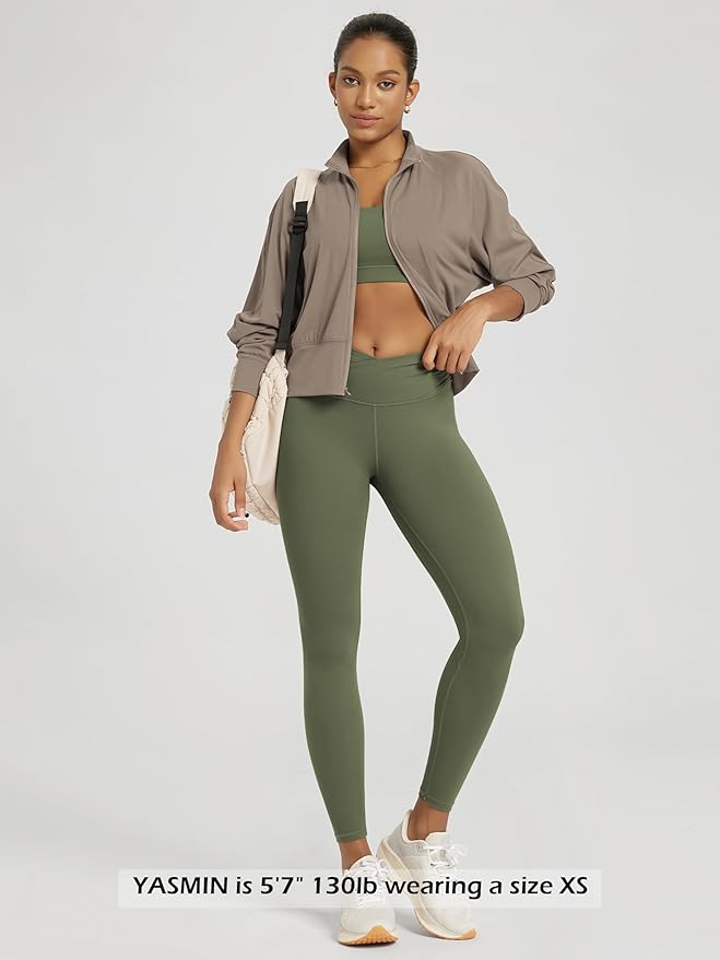 ODODOS Women's Cross Waist Yoga Leggings with Inner Pocket, 23"/25"/28" Gathered Crossover Workout Yoga Pants