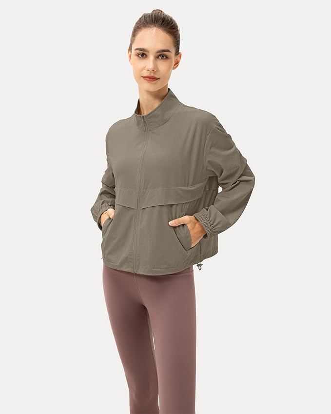 Locachy Women's Lightweight Zip Up Athletic Jacket Stand Collar Windproof Sun Protection Workout Outdoor Jacket