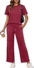 XIEERDUO Women's Side Slit Lounge Sets 2026 Fashion 2 Piece Travel Outfits Cozy Loungewear Wide Leg Tracksuits S-3XL