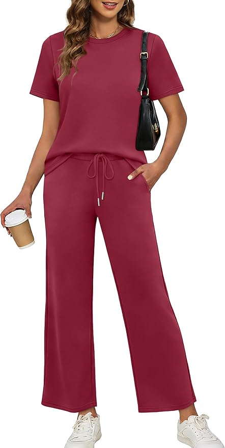 XIEERDUO Women's Side Slit Lounge Sets 2026 Fashion 2 Piece Travel Outfits Cozy Loungewear Wide Leg Tracksuits S-3XL
