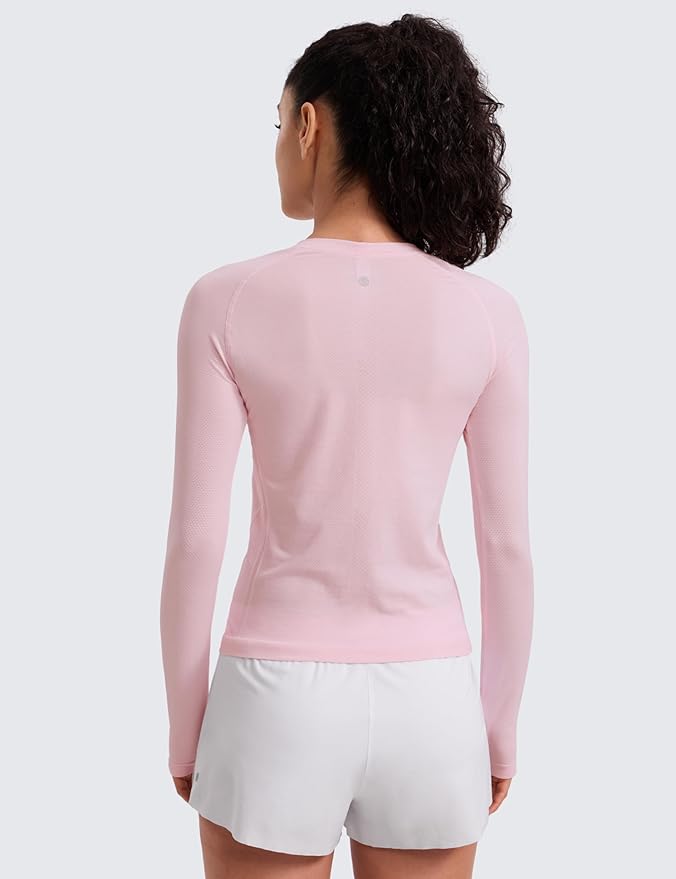 CRZ YOGA Seamless Long Sleeve Shirts for Women Waist Length - Workout Athletic Running Gym Yoga Tops Crewneck Breathable