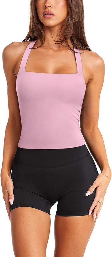 LASLULU Womens Sexy Halter Sports Bra Workout Tops Wirefree Sleeveless Gym Yoga Tank Tops Y2k Casual Crop