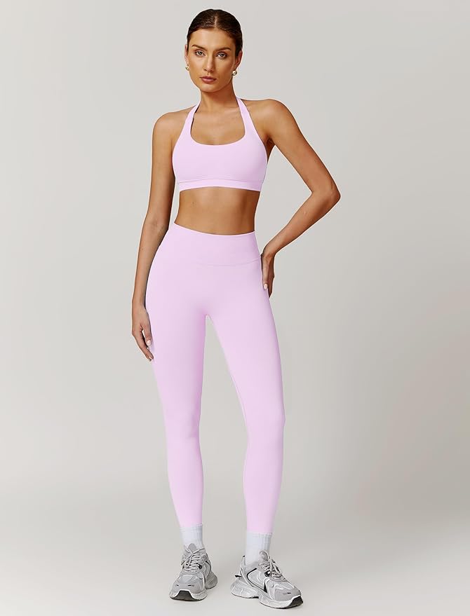 ABOCIW Workout Sets for Women Seamless Scunch Butt Lifting Impact Leggings Halter Sports Bra 2 Piece Gym Outfits
