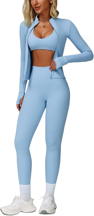 Yknktstc Womens Two Piece Tracksuit Set Long Sleeve Zipper Jacket with Athletic High Waist Leggings Workout Outfit