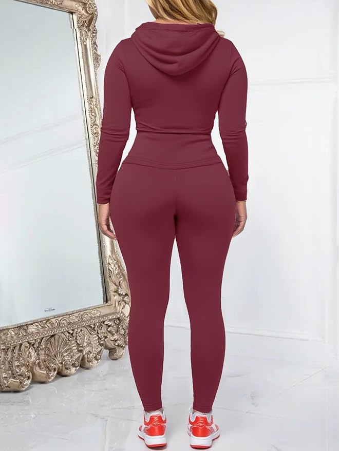 AUXDIO Women 2 Piece Outfits Casual Workout Sets Bodycon Tracksuit Zip Up Long Sleeve Hoodle Jacket Jogger Pants Set