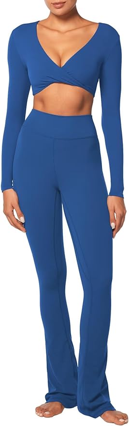 Sunzel Long Sleeve Workout Tops for Women Buttery Soft Deep V Twist Cropped Tops with Compression for Yoga Pilates Gym Outfit