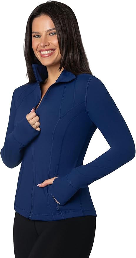 90 Degree By Reflex Full Zip Running Track Jacket Lightweight Athletic Slim Fit Jacket with Thumbholes